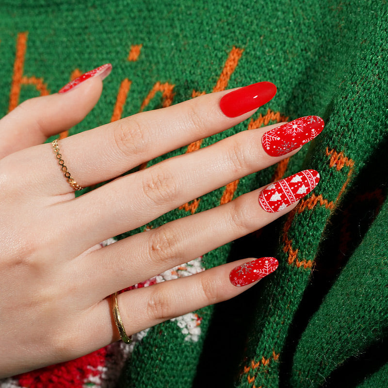 Red Christmas Sweater Semi Cured Gel Nail Sticker Kit